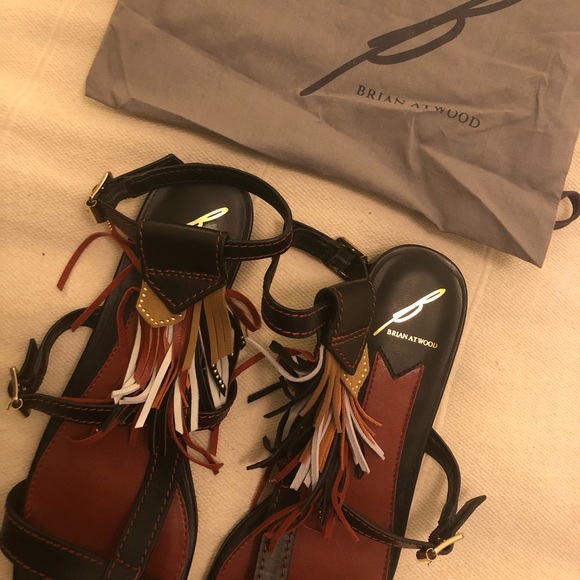 B by Brian Atwood Fringe leather sandals SZ 6.5 - Picture 3 of 5